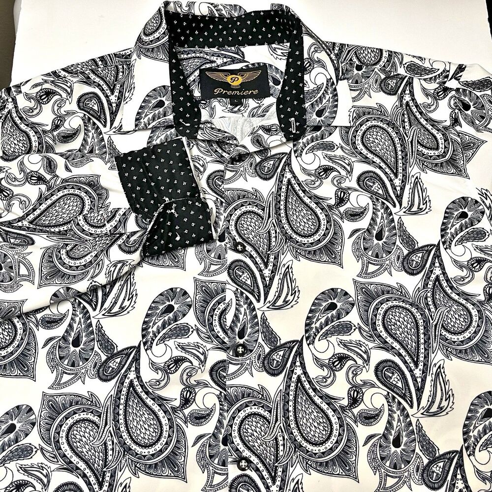 Men’s Premiere Blue Paisley Long Sleeve Shirt Flip Cuffs Size Large